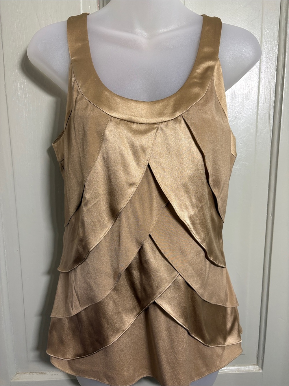 Cache Champagne Tan silkTiered Tank Dress